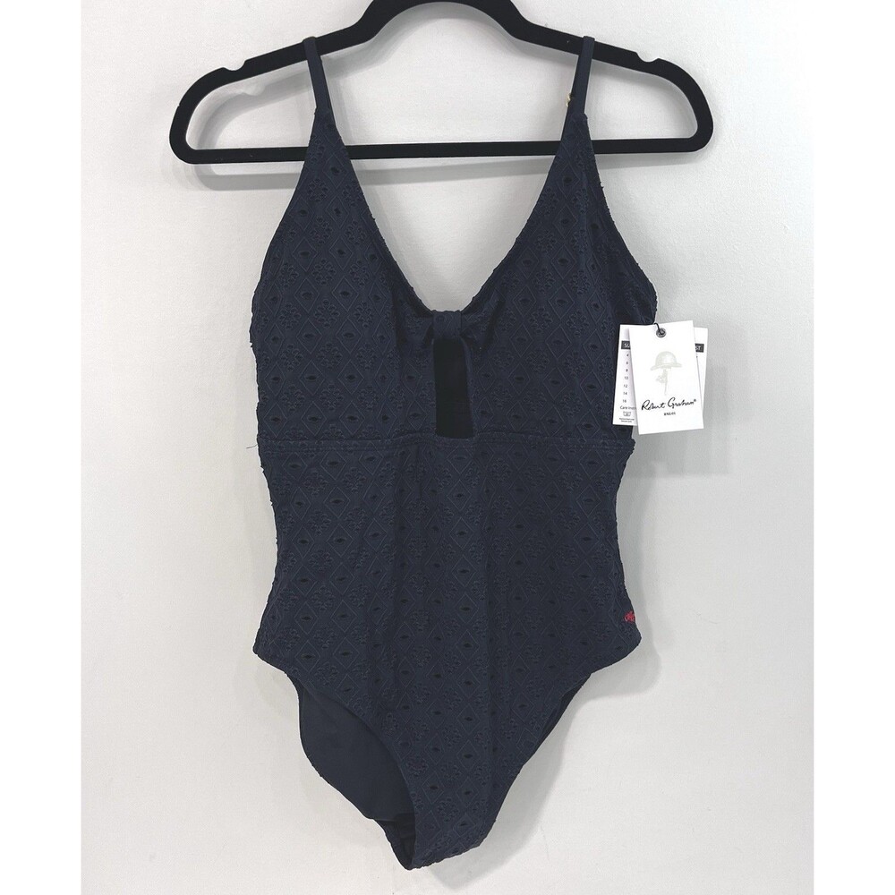 Robert Graham Black 1 Piece Classic Swimsuit Eyelet Detail Sz 12 MSRP $178 NWT😎